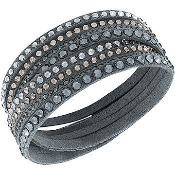 BELLA JACK Grey Leather Embellished Wrap Bracelet With Black Chrysolite - PitaPats.com