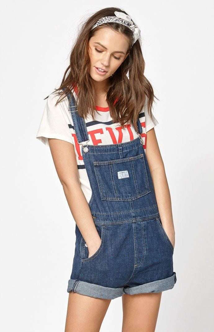 levi denim short overalls