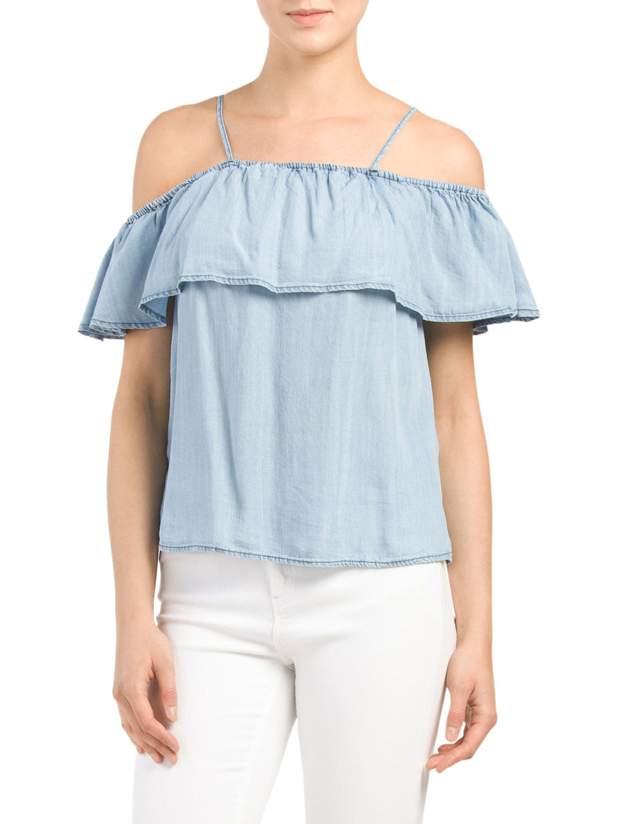 PAPERCRANE Juniors Cold Shoulder Chambray Top – Pit-a-Pats.com