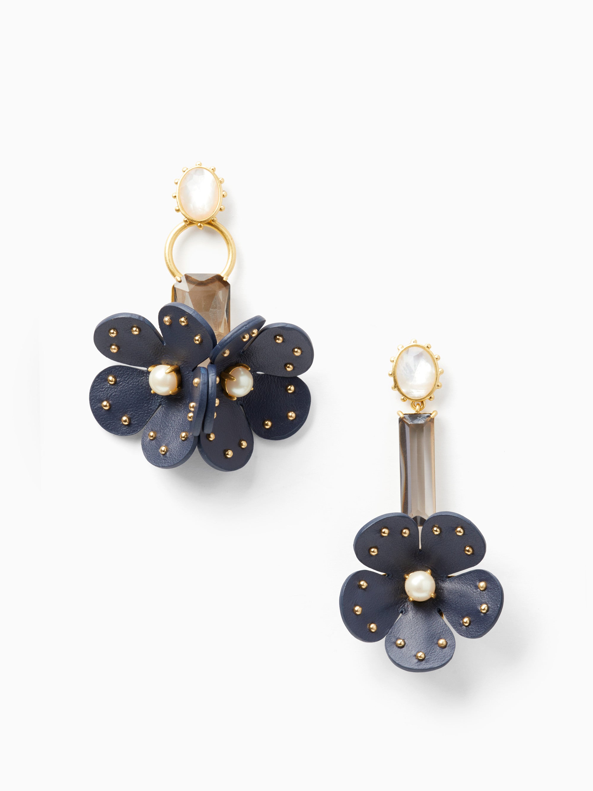 kate spade new york blooming bling leather asymmetrical earrings pearl –  