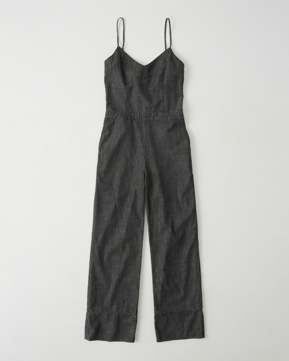 Abercrombie & Fitch BOW-BACK DENIM JUMPSUIT Mamamia Overalls - Dark Gr ...