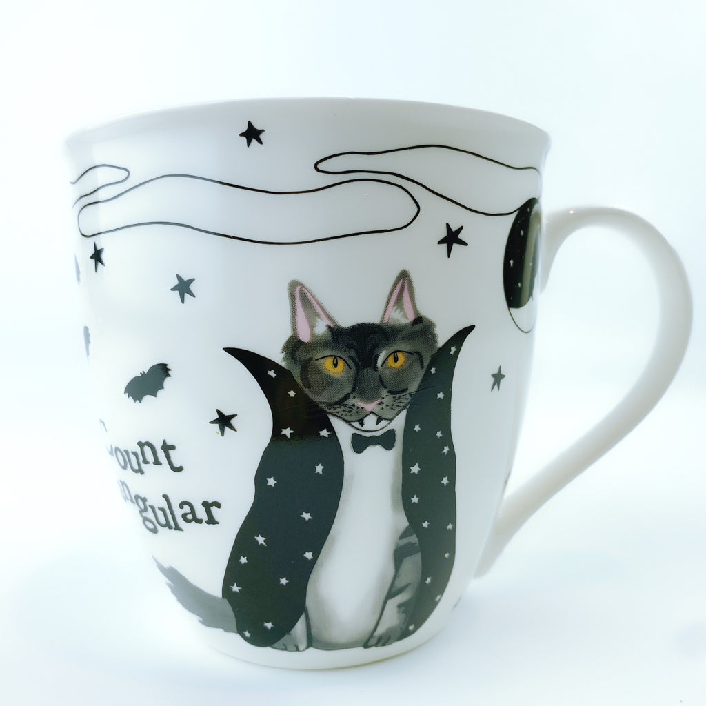 Milly Green British Design Halloween COUNT FANGULAR CAT Coffee Mug Tea ...