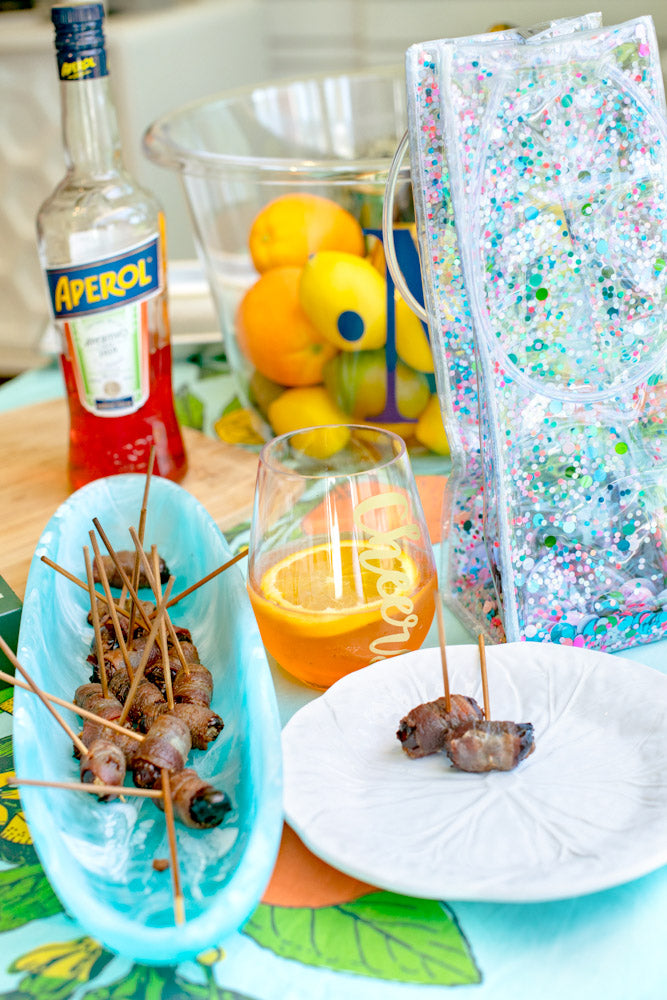 bacon wrapped dates and table top setting
