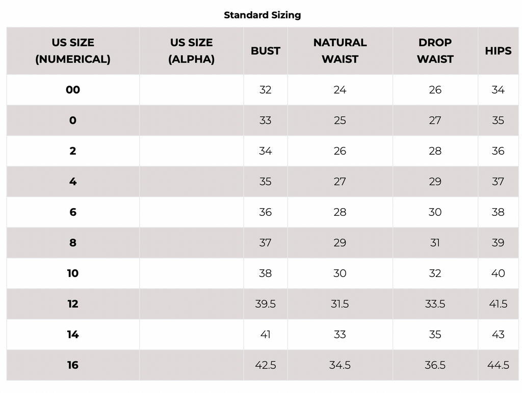 Eva Franco Size Chart