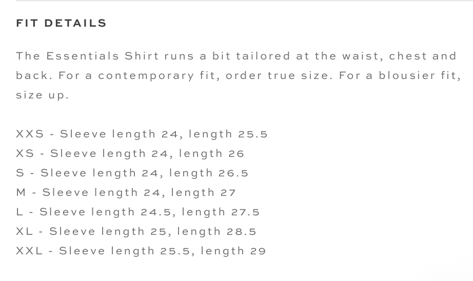 The Shirt Icon Size Chart