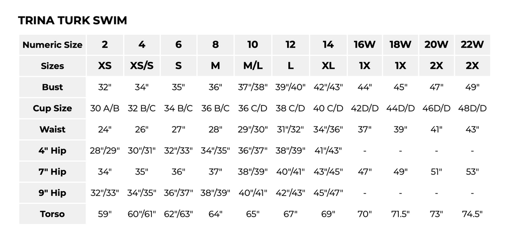 Turk Swim Size Chart