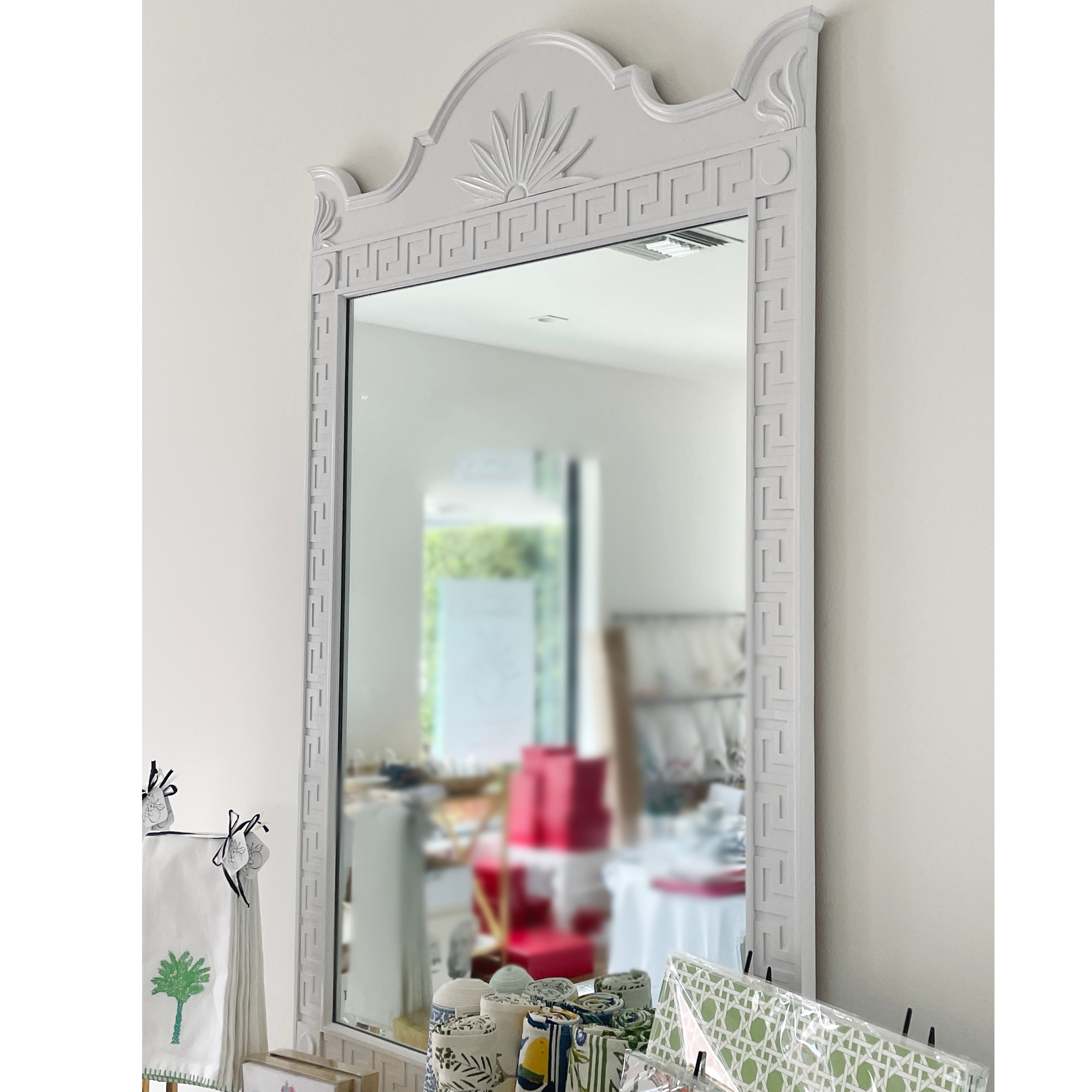 Thomasville Large Greek Key Mirror Lacquered in  Decorators White