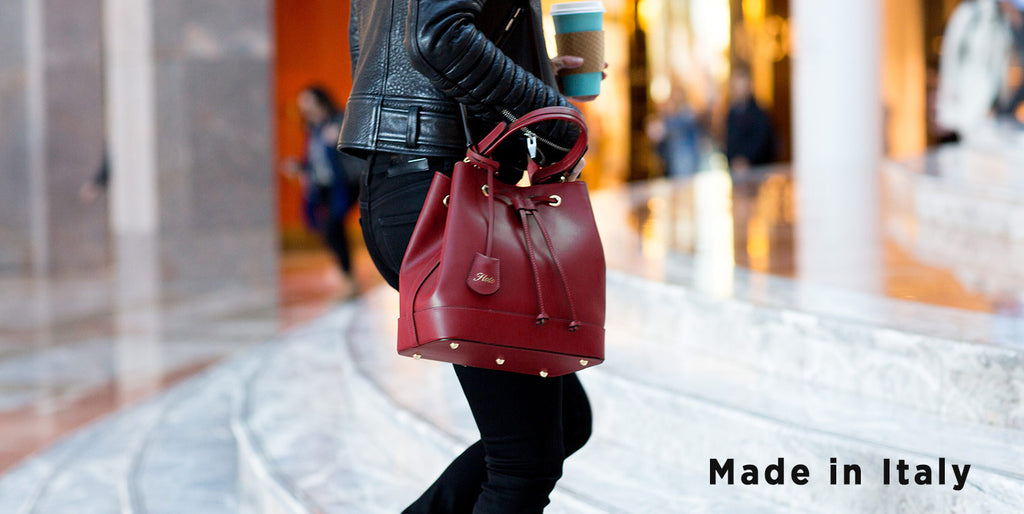 red leather handbag