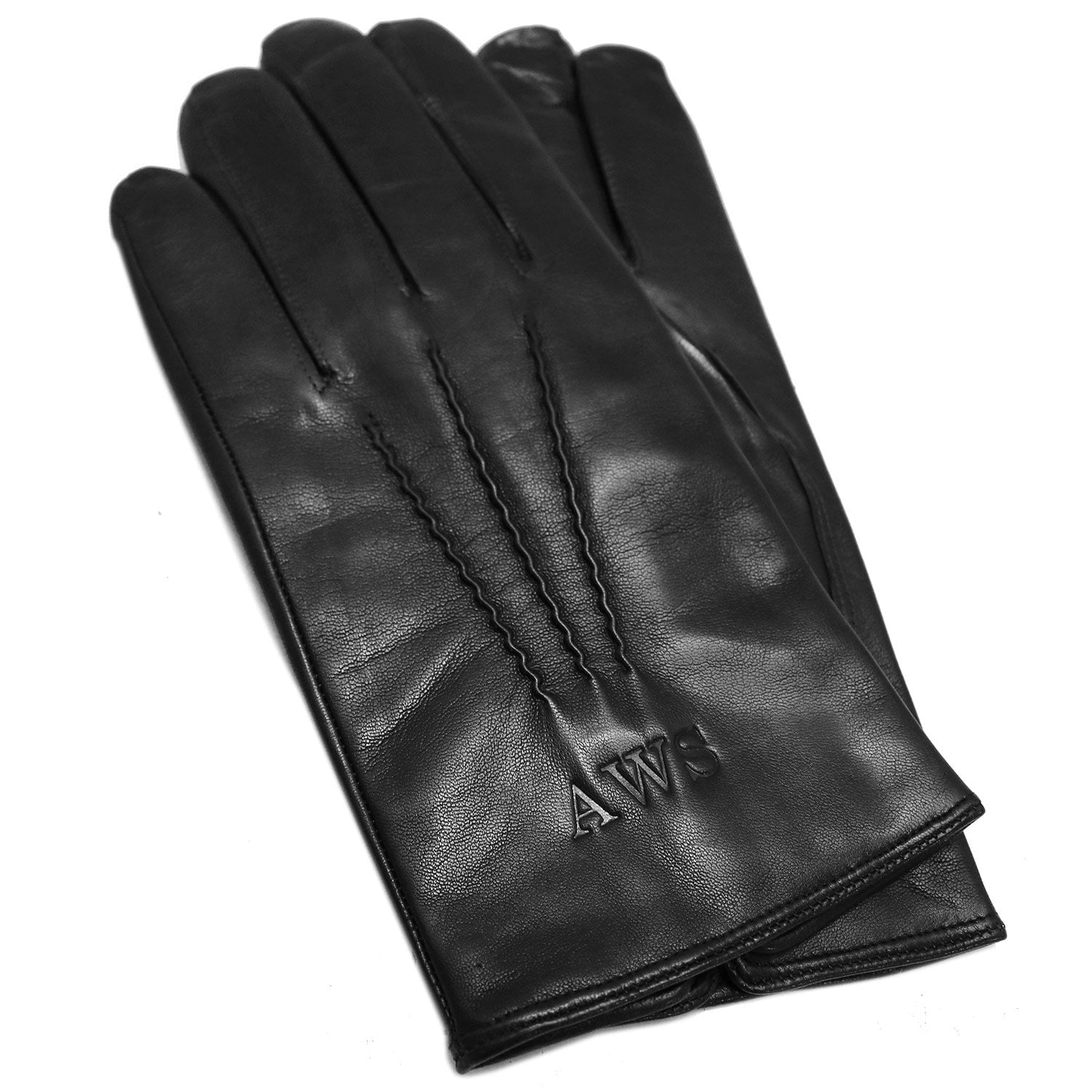 Personalize Men's Cashmere Lined Black Leather Napoli Gloves