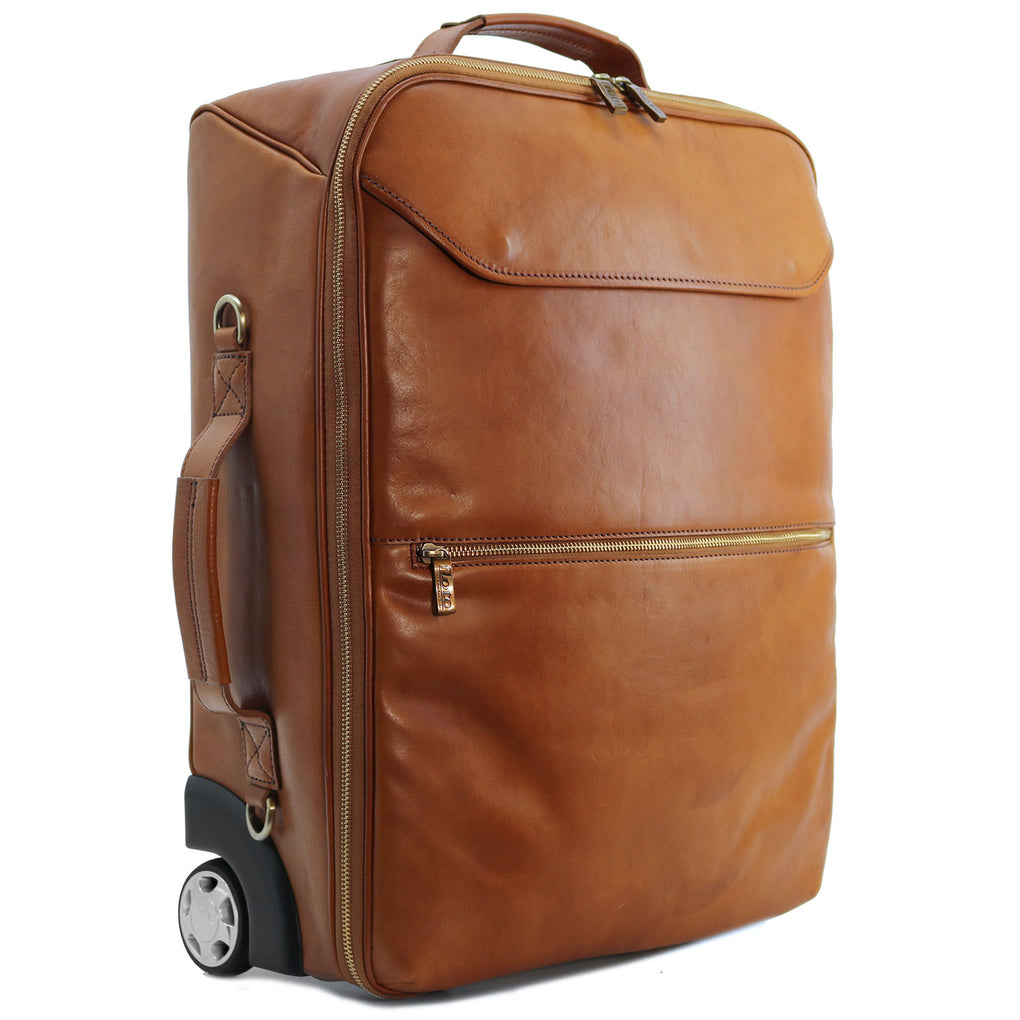 Floto Firenze Italian Leather Trolley Rolling Duffle Bag Suitcase