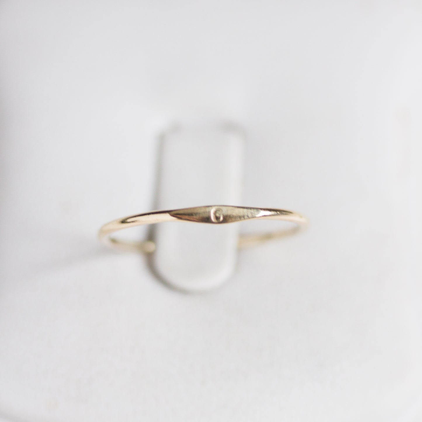 Monogram ring with hand stamped initial, stackable 9k gold ring