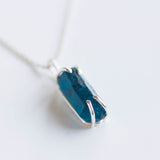 Raw Brazilian Apatite necklace - rough stone necklace, indigo blue apatite, sterling silver or 9k gold
