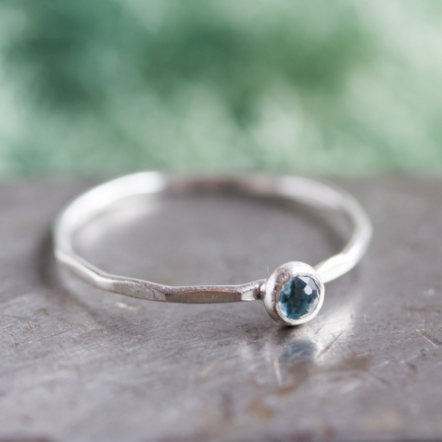 London Blue Topaz - skinny stackable ring with rose cut London Blue To ...