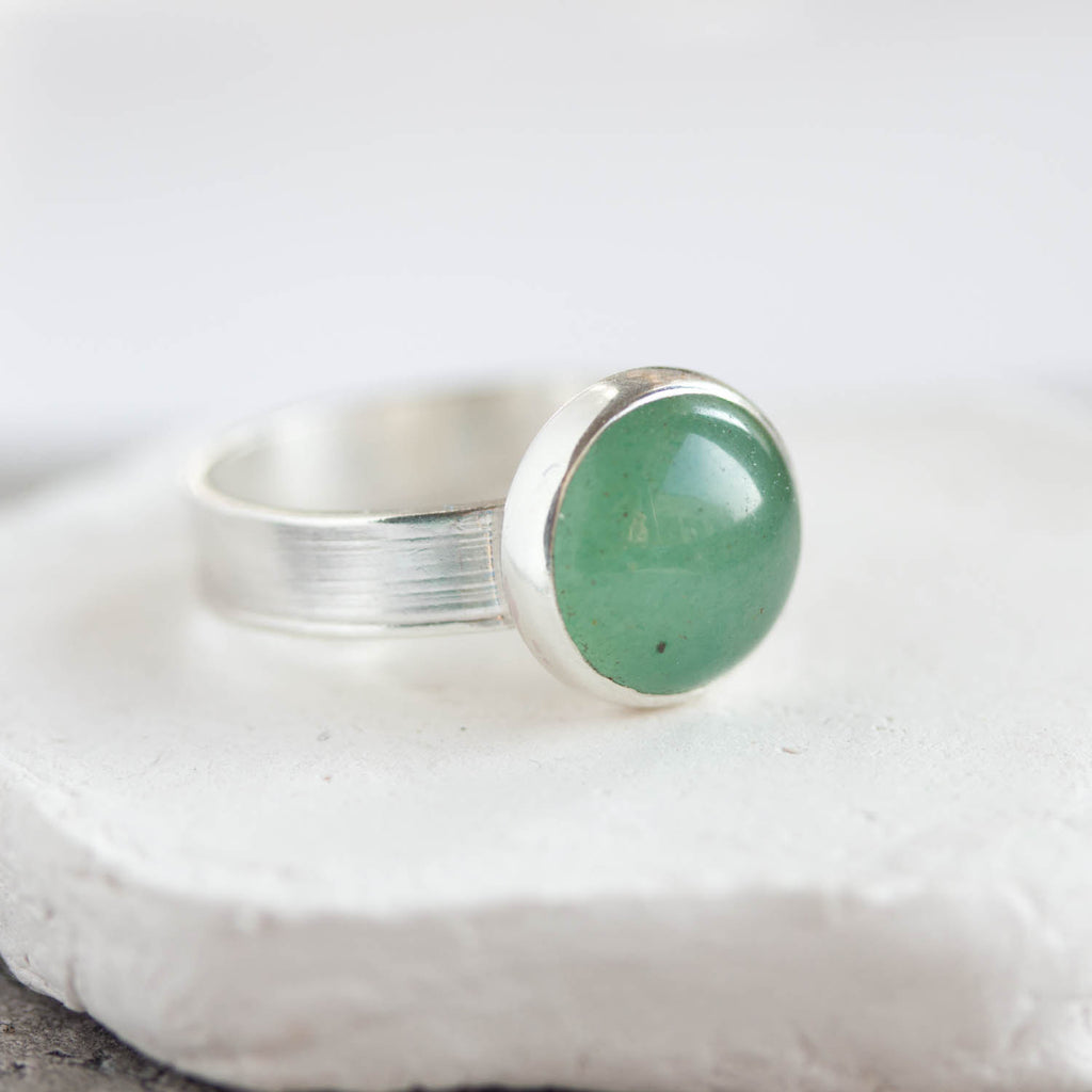 Titan - Sterling silver ring with green aventurine, solitaire ring, na ...