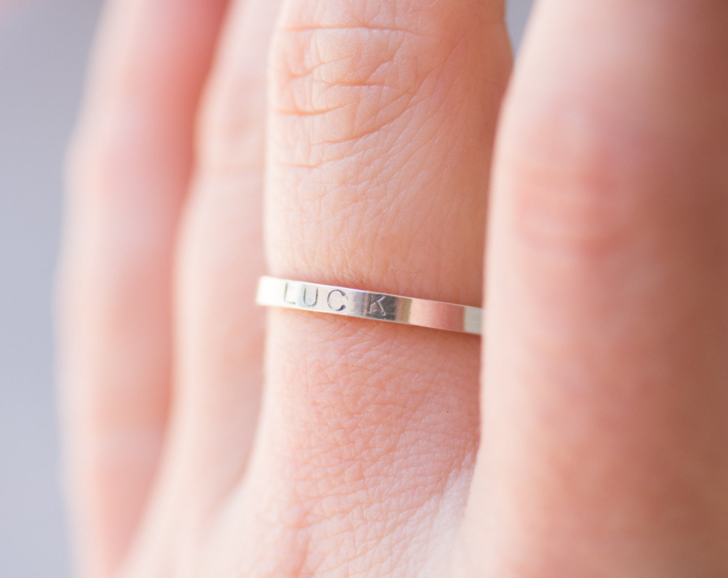 Fine silver stacking ring with stamped word - personalized