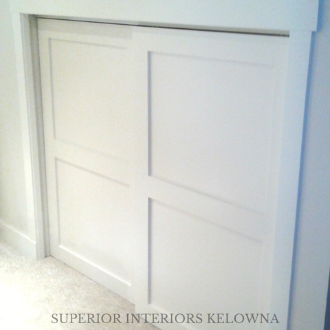 Solid wood bypass doors custom built by Superior Interiors Kelowna