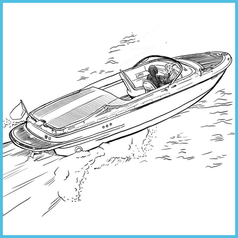 Illustration of speedboat on water