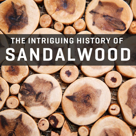 Image of sandalwood with text that reads, "The intriguing  history of sandalwood