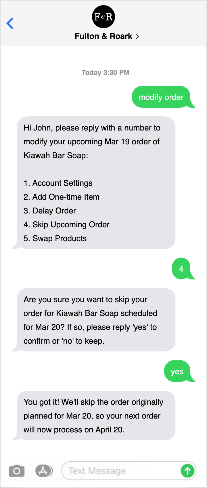 Text showing a subscription order being skipped. 