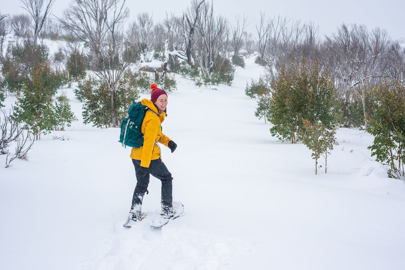 Chloe snowshoeing near Sawyers Hut in Kosciuszko National Park