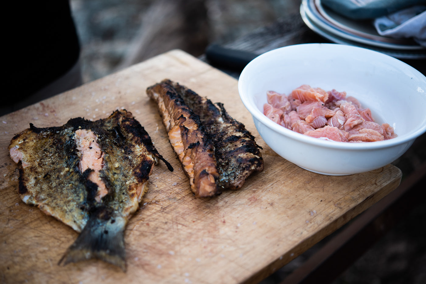 Trout cooked three ways; ceviche, grilled and smoked.