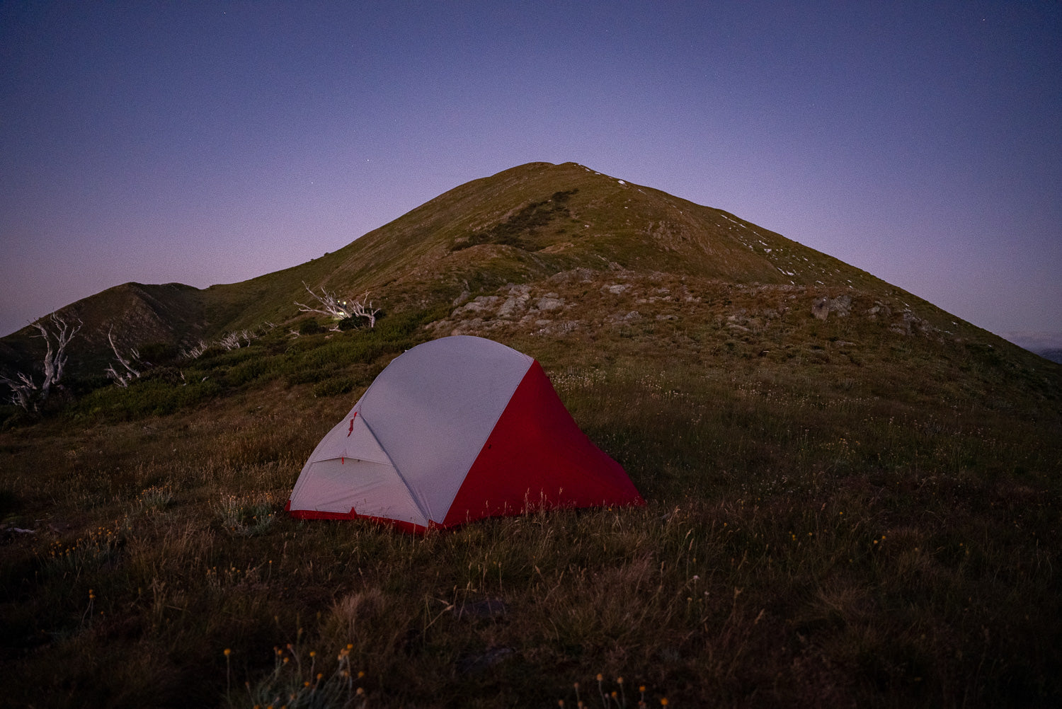 Camping at the base of Mount Feathertop in the Victorian Alps