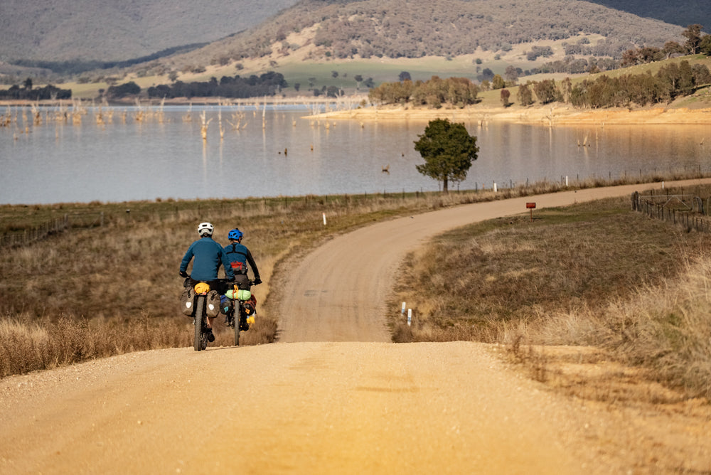 Bikepackers crossing Lake Hume near Albury