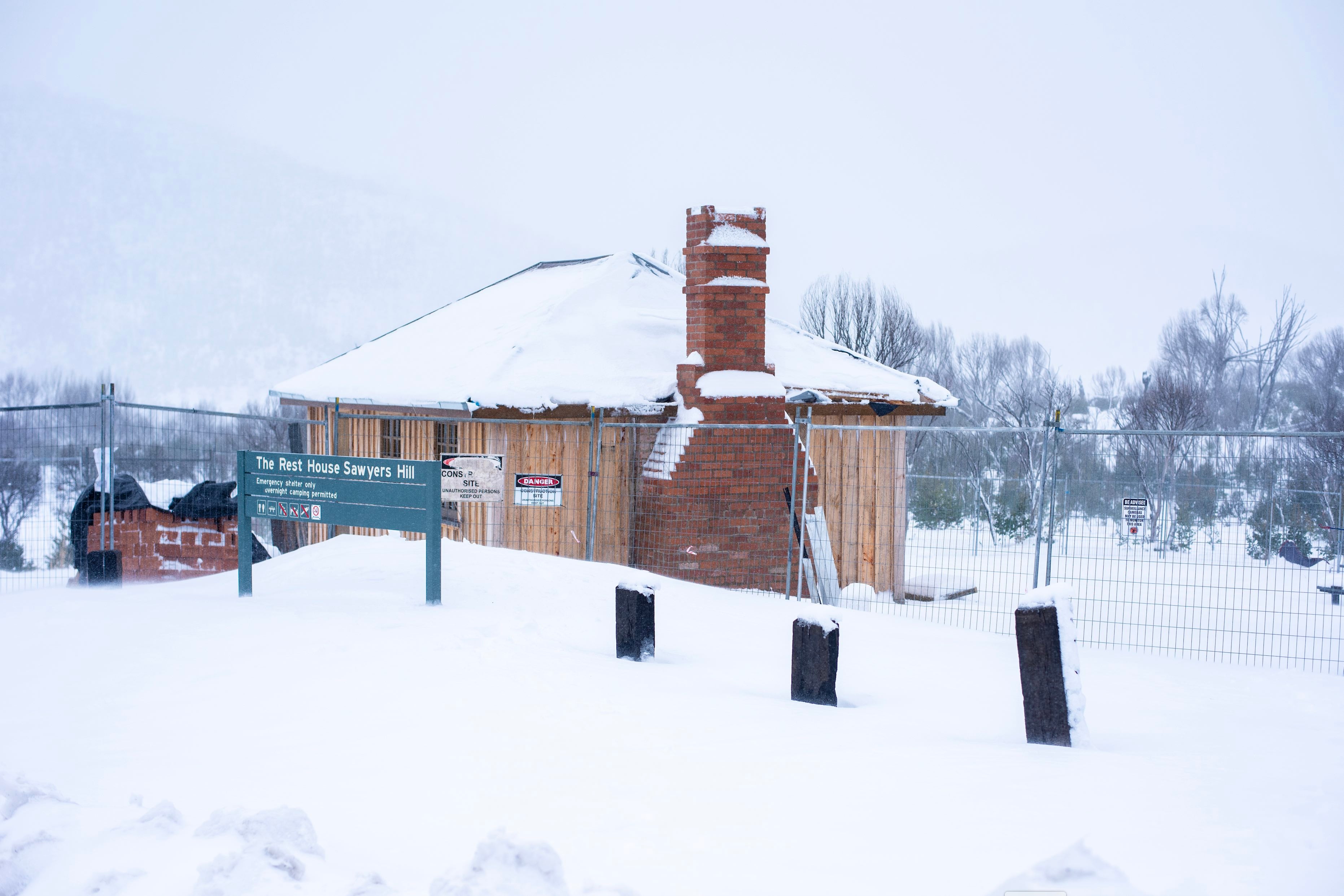 The Rest House at Sawyers Hill (Sawyers Hut) under a blanket of snow
