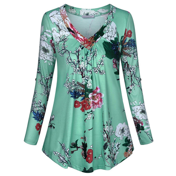 5XL Plus Size Women Tunic Shirt 2018 Autumn Long Sleeve Floral Print V ...