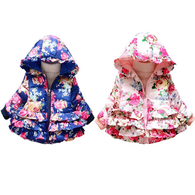 Kids Girls Warm Thick Hooded Floral Down Coat Children Warm Jacket Snowsuit Outwear Clothes UBY