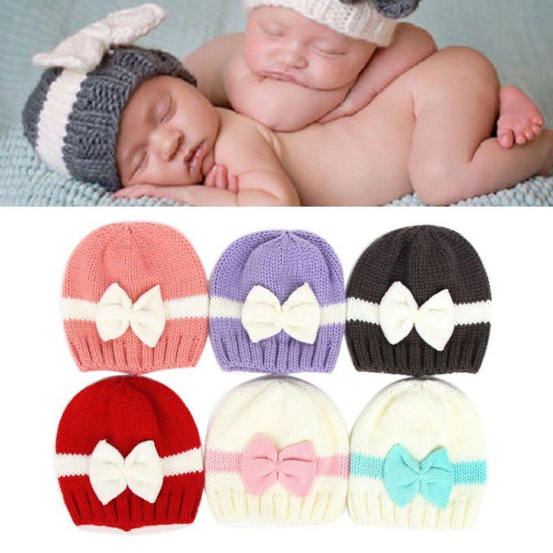 born Baby Kids Girls Boys Lovely Bowknot Knitted Crochet Cap Warm Hat Pography Props Caps TIML66