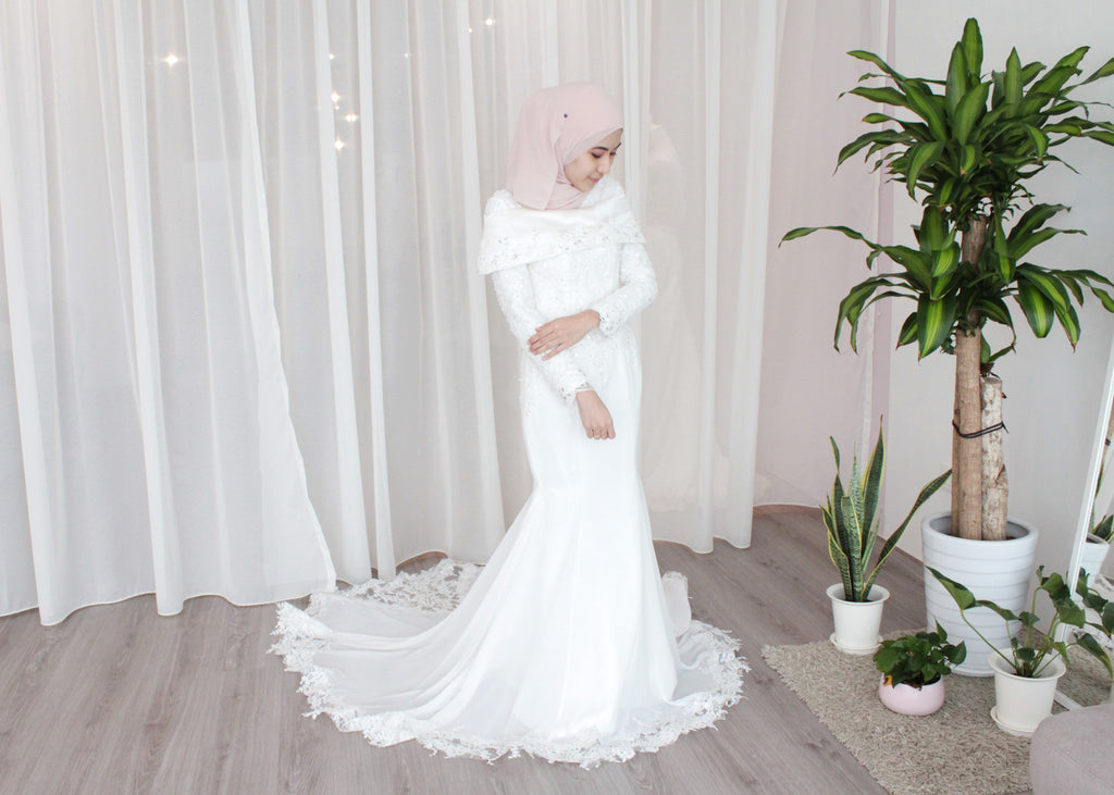 Fully Lined Long Sleeves Mermaid Wedding Dress Dentelle Bridal