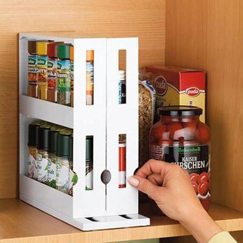 2 Layer Rotating Kitchen Spices Jar Bottle Storage Rack Kitchen