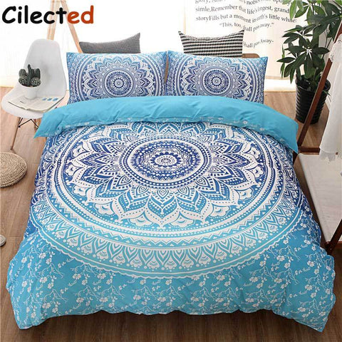 Cilected Bohemian Bedding Sets Mandala Printing Blue White Duvet