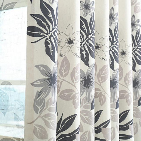 Gray Purple Leaves Printed Modern Blackout Curtains For