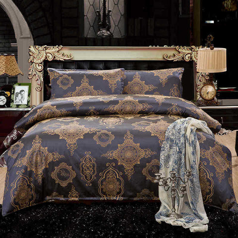 Luxury Silk Bedding Set Embroidery Bed Linens Tencel Satin Bed