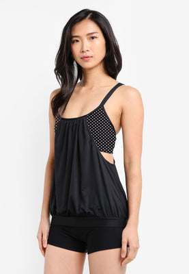 2-in-1 Blouson Tankini Top (Dots), FUNFIT