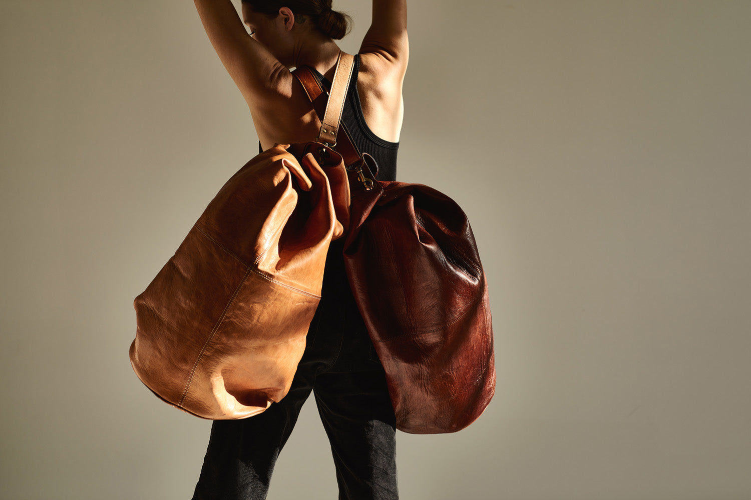 Handmade Vegetable Tanned Leather Military Duffle | Leather Weekender ...