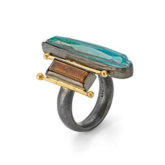 Boho chrysocolla, tigers eye & quartz ring