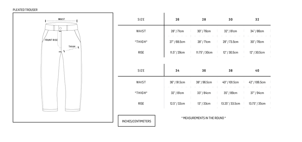 Size Guide - Pleated Trousers – OIL / LUMBER