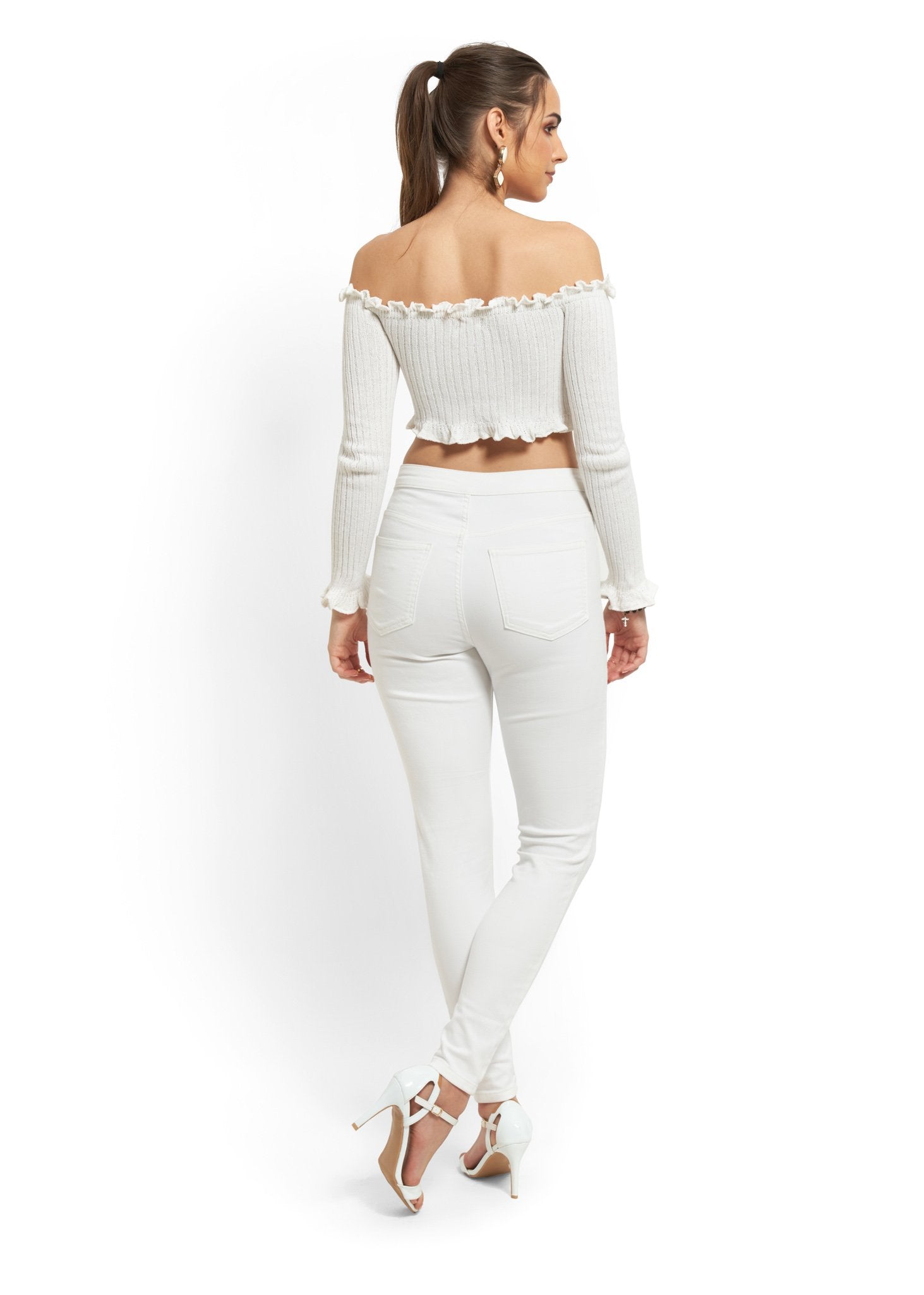 white ribbed bardot top