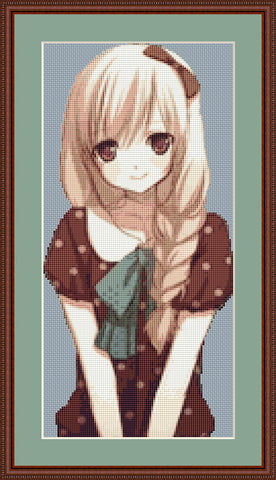 Anime Girl In Brown Cute Beautiful Cross Stitch Kit Crossstitchkingdom