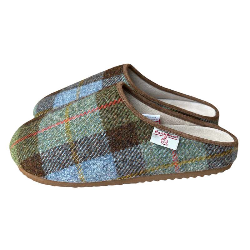 Bedroom Athletics Archie Chocolate Green Harris Tweed Slippers