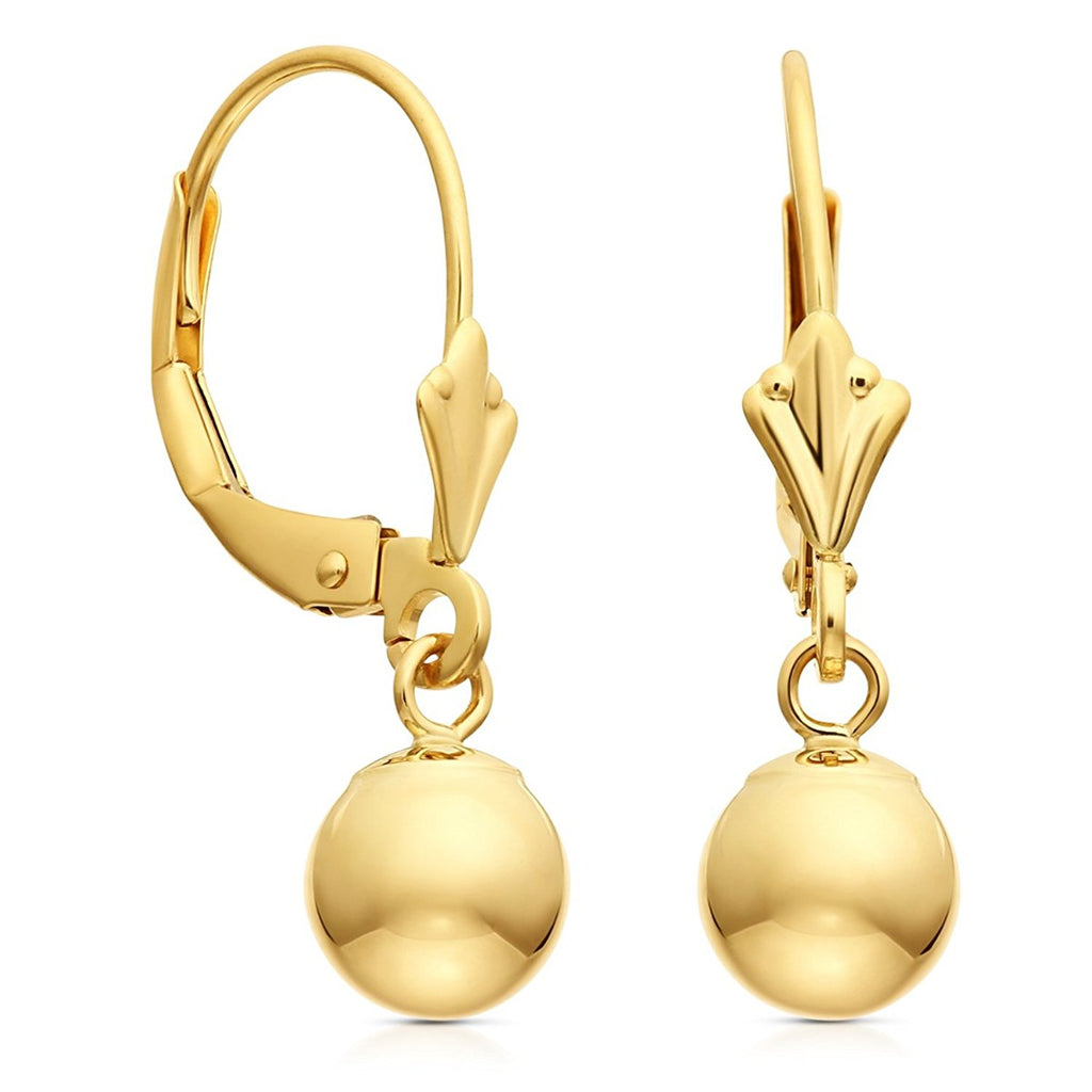 14k Gold 6mm Polished Ball Dangle Leverback Earrings – Art and Molly