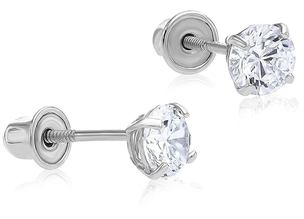 14k White Gold Cubic Zirconia Stud Earrings with Screw Backs – Art and ...