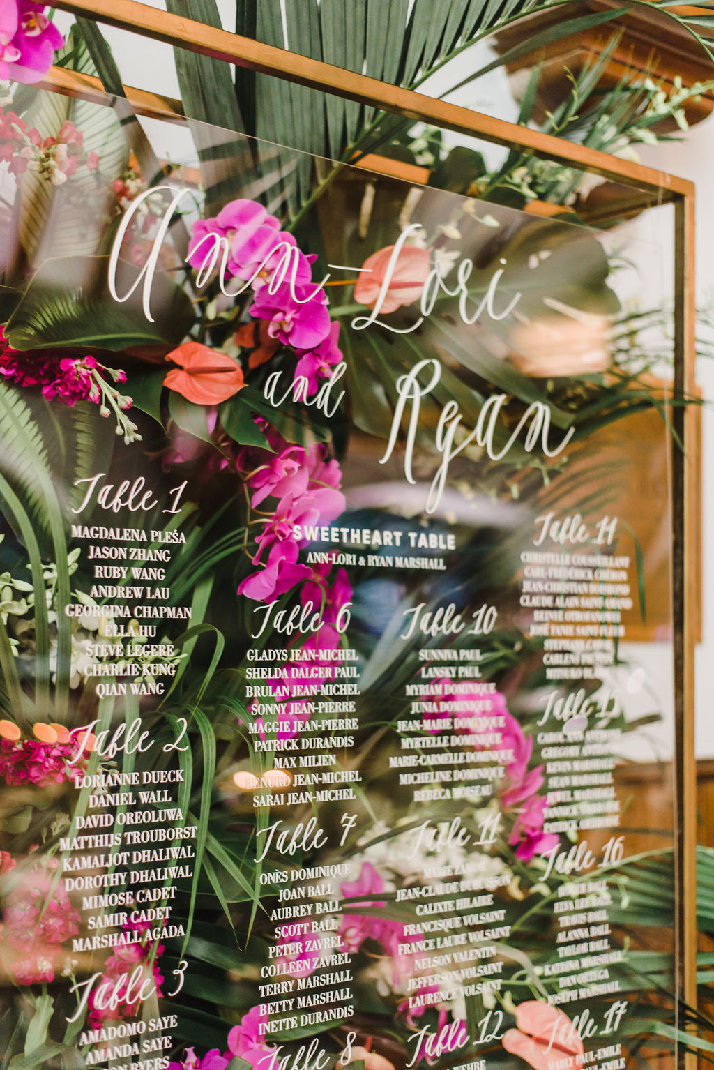 Bougainvillea Tropical Wedding Destination Inspiration Acrylic Seating Chart Citrus Press Co