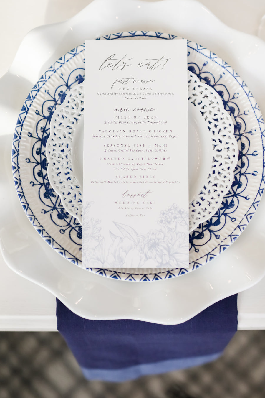 Blue Wedding Inspiration Table Menu