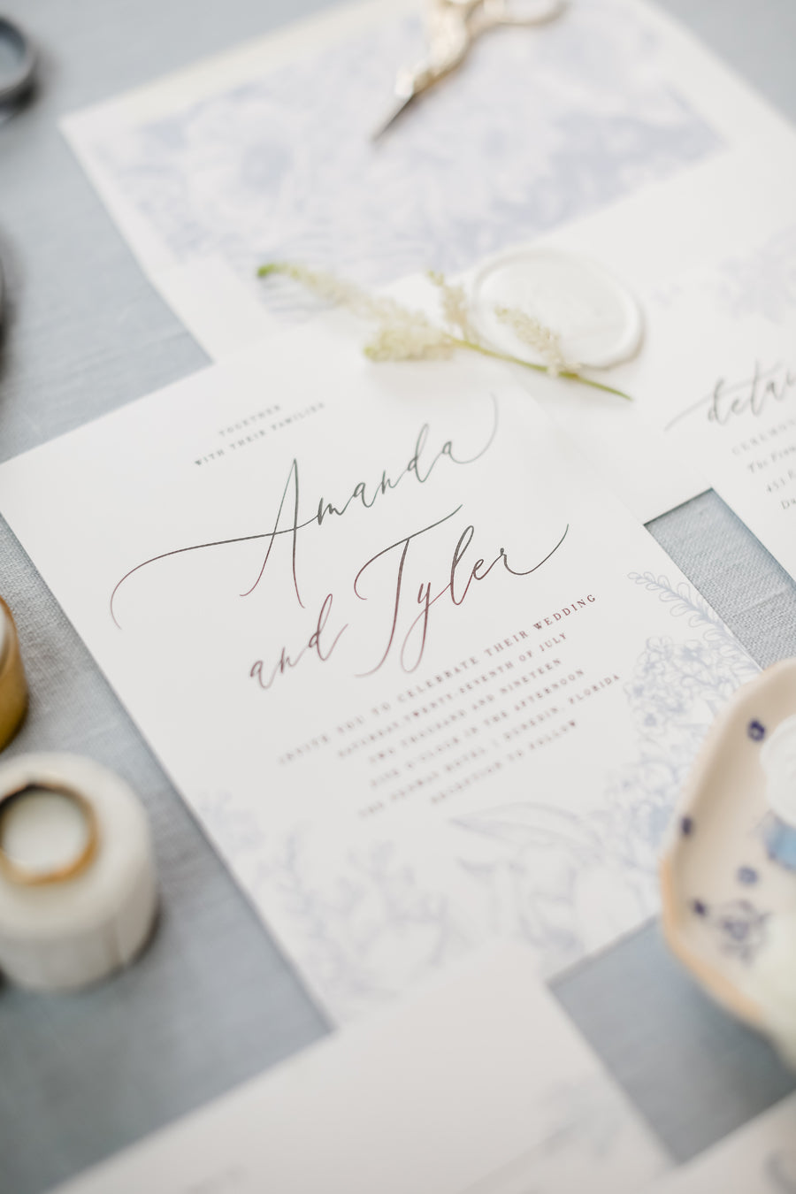 Blue wedding inspiration Citrus Press Co. Invitation Card Stationery