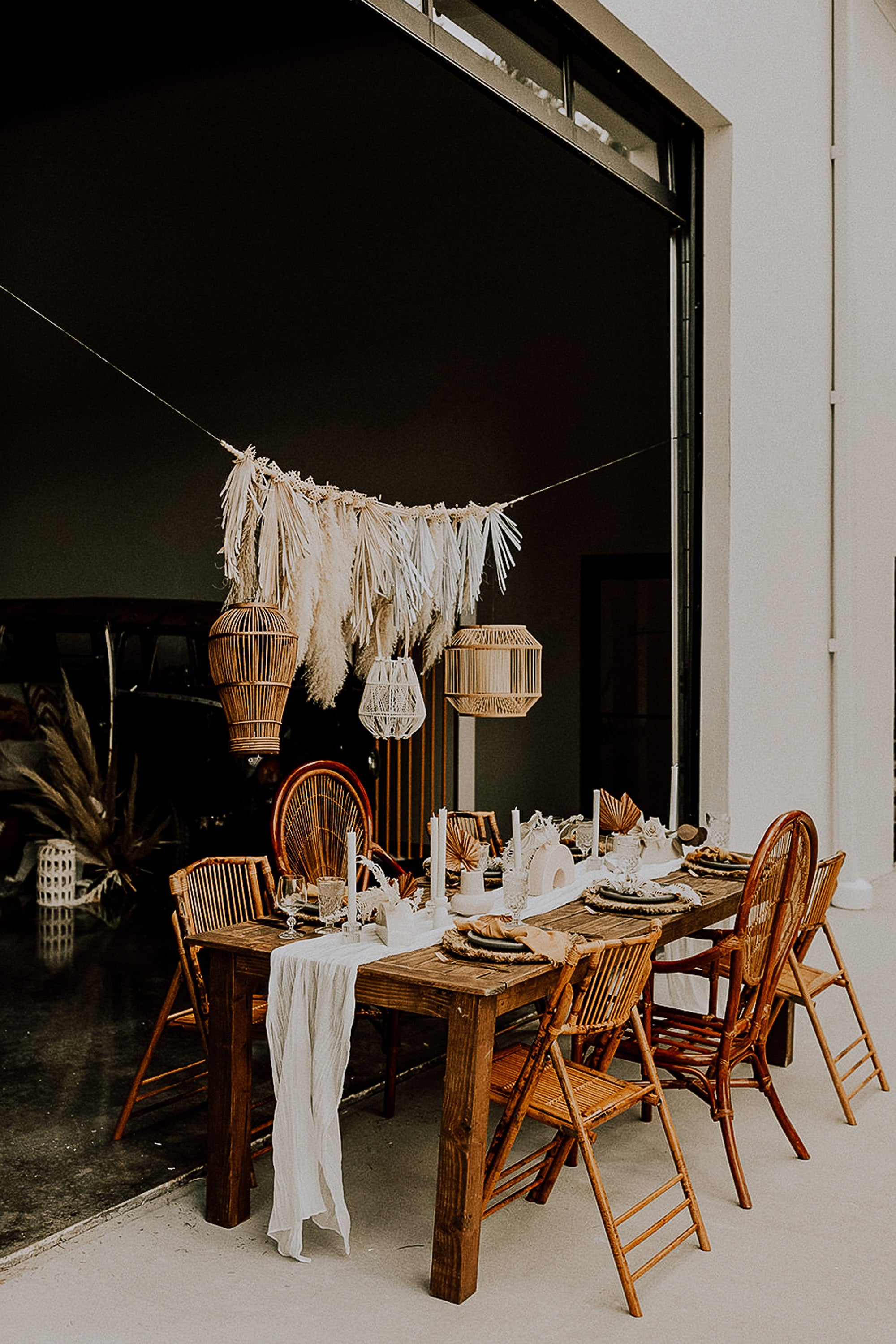 Destination Wedding Florida White Rock Canyon Boho Decor Table Scape Pampas Grass