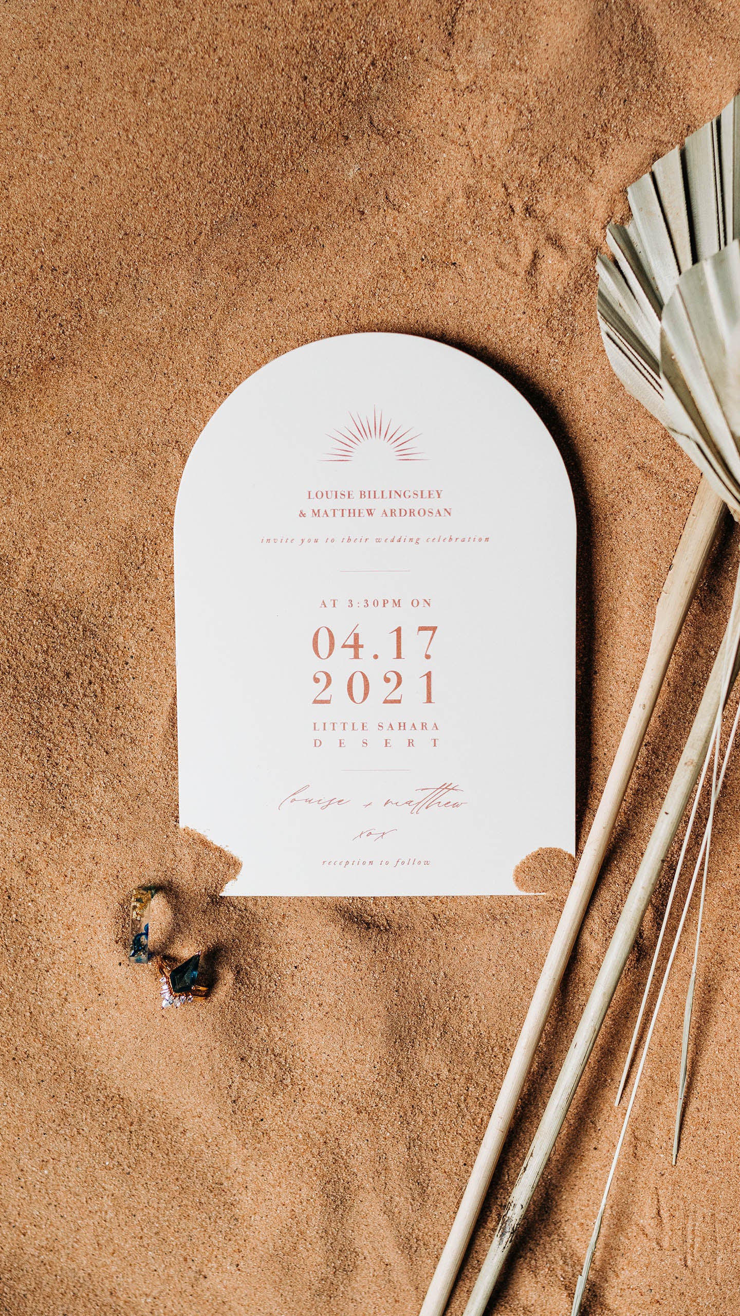 Desert Boho Wedding Invitation in Orange, Browns and Terracotta